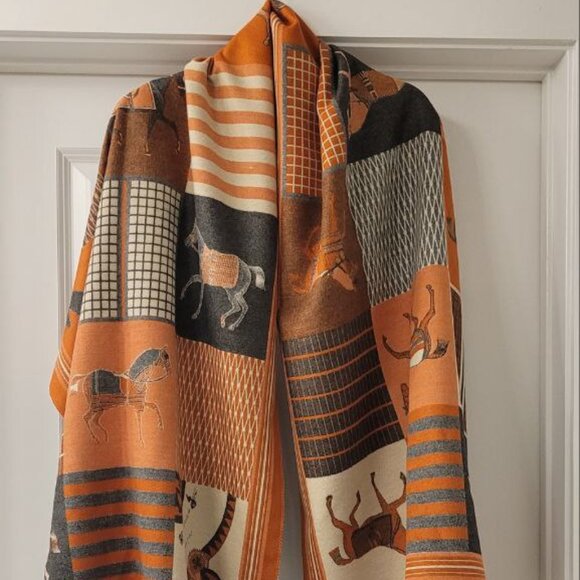Accessories - COPY - NWT Horse Print Scarf Warm Winter Cashmere Pashmina Orange